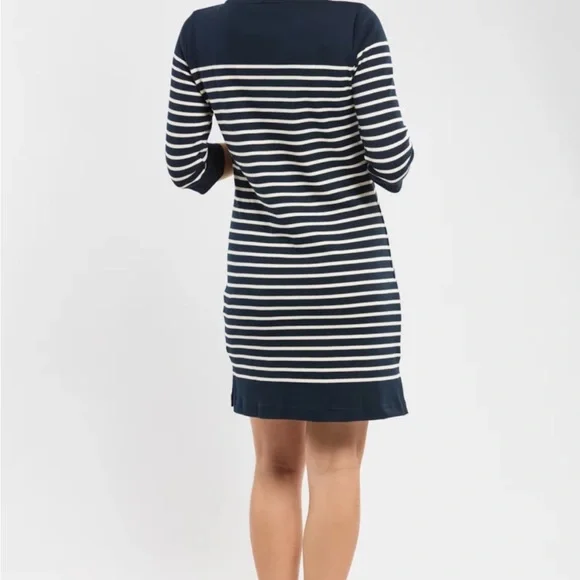 Amour Lux Cotton Navy Striped Sailor Dress French Classic Preppy YachtStyle - Picture 3 of 12